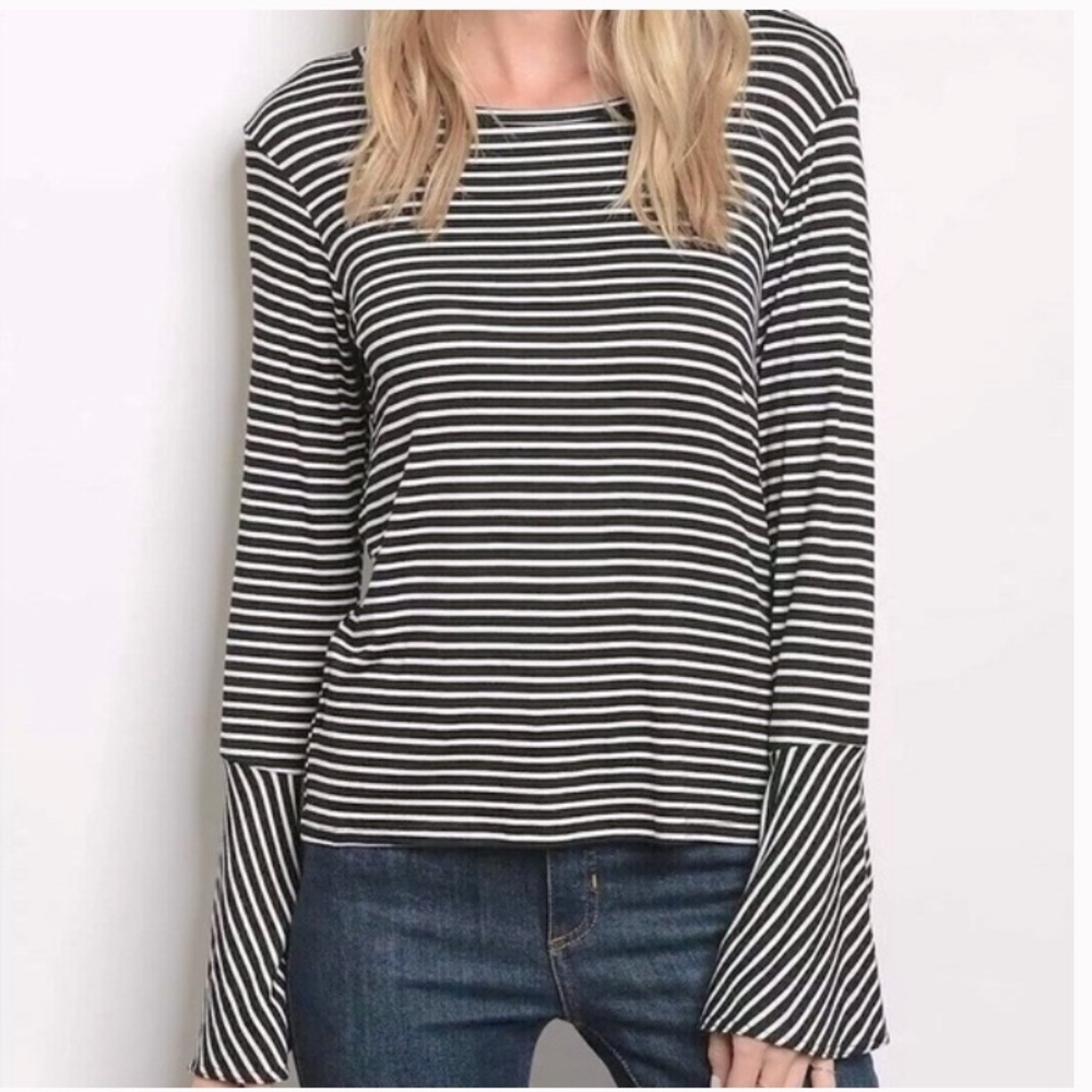 HIGHLINE COLLECTIVE Striped Bell Sleeve Top Medium NWOT